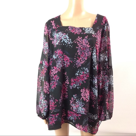 Lane Bryant Women Blouse Floral Size 20 Black - Picture 1 of 8